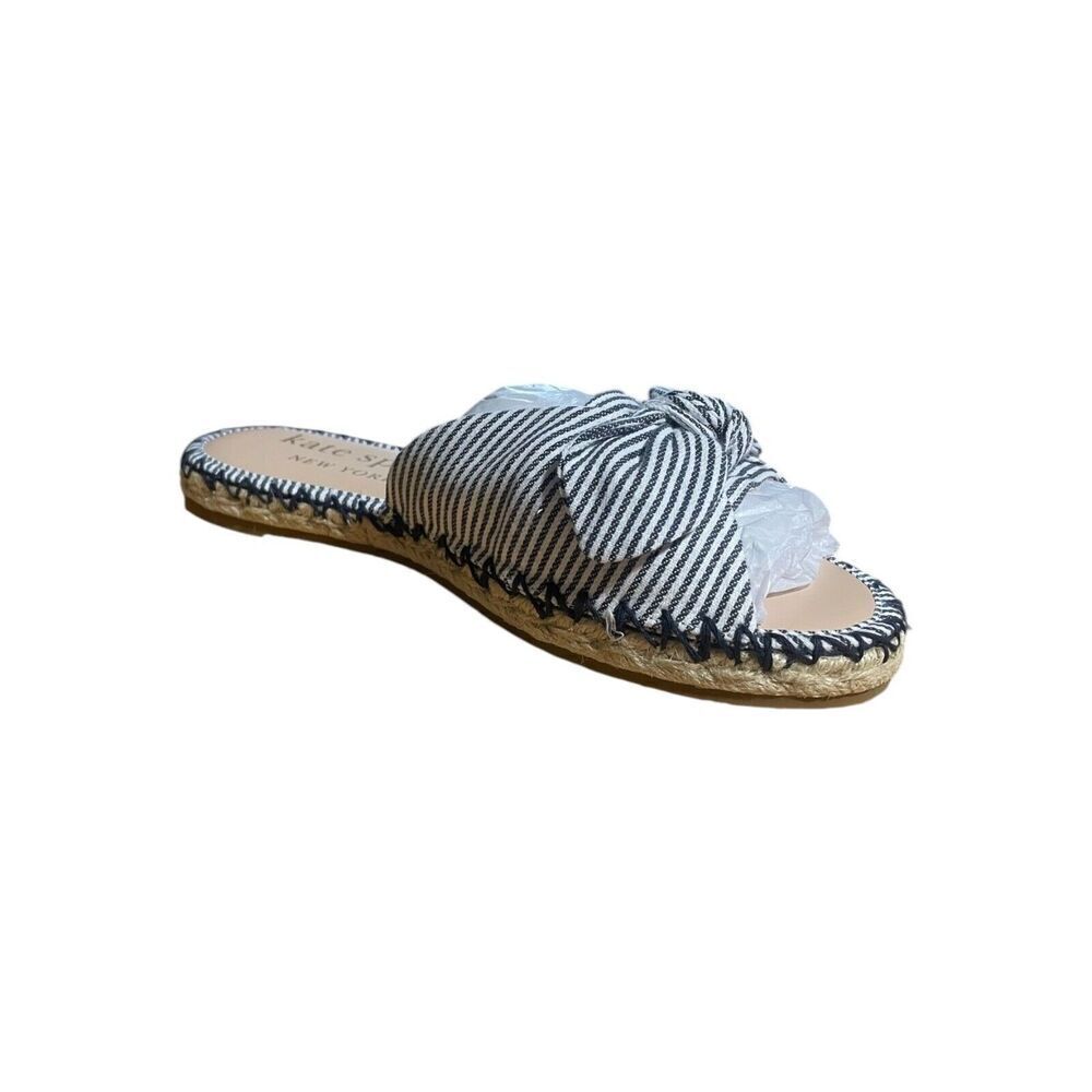 Kate Spade Saltie Shore Espadrille Blue/White Slip On Slide Sandal Sz 5.5B
